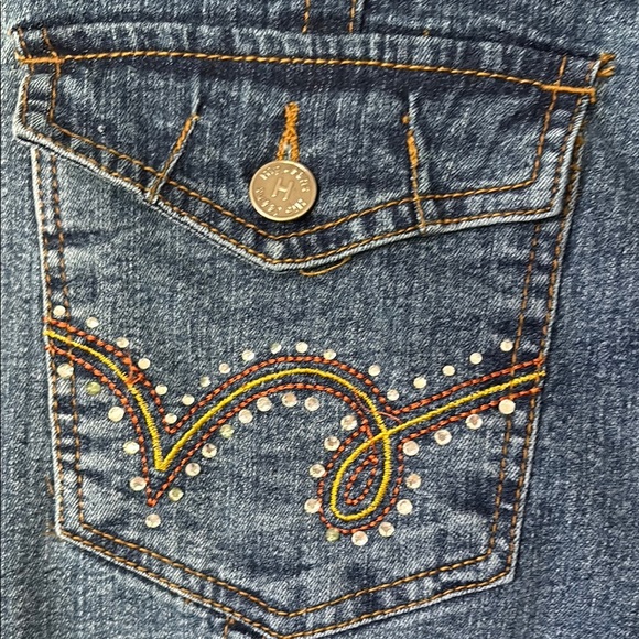 Vintage Y2K Hip Jeans Wide Leg Cropped – USA Flag Patch, Rhinestone Pockets - Picture 6 of 9